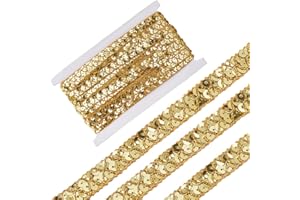 CABODYALS 14.22 Yards Gold Sequin Ribbon Trim Flat Bling Paillette Trimming Metallic Glitter Sequins Beaded Strip Bulk for Sewing Making Crafts Clothes Dress Wedding Decor DIY Supply