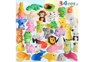 AIGYBOBO 34Pcs Animal Erasers Desk Pets for Kids Classroom, Cute Mini Erasers Fun Bulk, Cool 3D Puzzle Pencil Erasers, Back to School Gifts Supplies, Classroom Rewards Prizes Treasure Box Toy for Kids Students