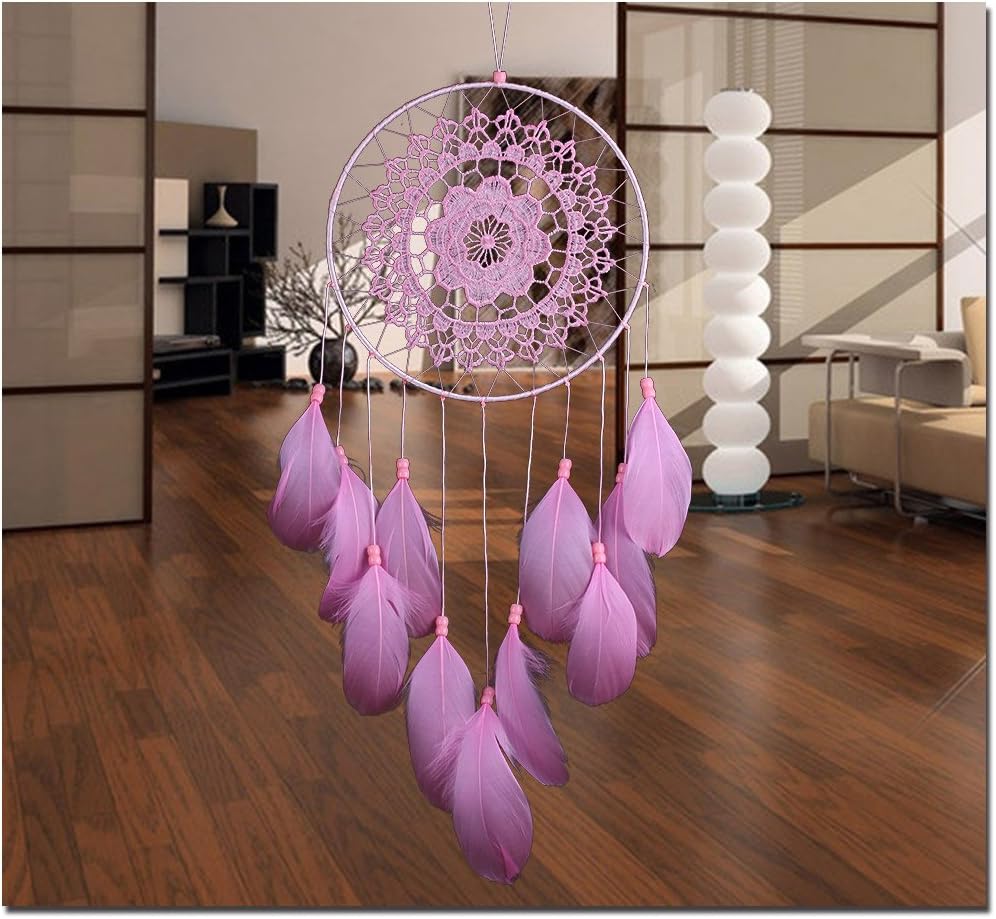 Catcher, Handmade White Dream Catchers Decor 1 Circle Traditional Circular Net Indian Feather Wedding Party Wall Hanging Ornament,Pink,3Pcs
