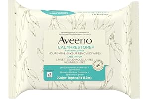 Aveeno Calm + Restore Nourishing Makeup Removing Wipes - Oat Extract & Feverfew - Fragrance Free, Paraben Free - 25 Count Whi