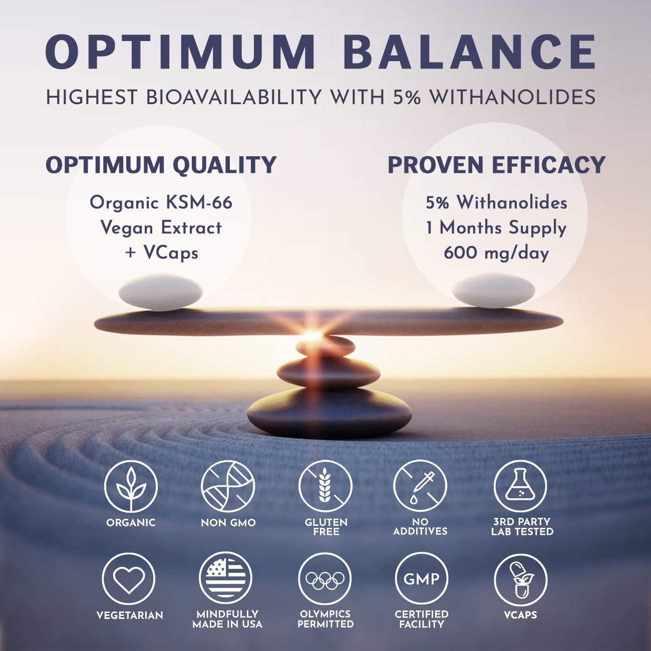 Vegan KSM-66 Ashwagandha Capsules - Pure Organic Root Extract, NO Additives - 5% Withanolides - 60 VCaps - Stress Relief Boost Immunity Adrenal Support Thyroid Support Cortisol Manager: Health & Personal Care