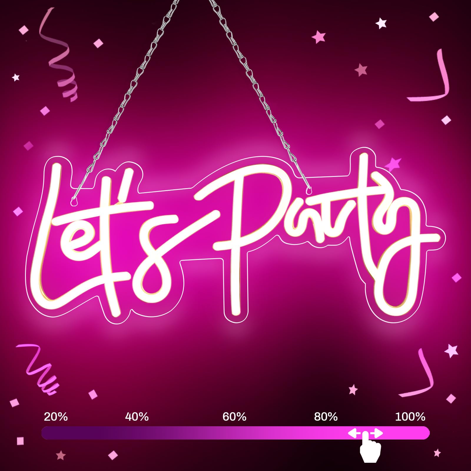 Photo 1 of Let's Party Neon Sign Dimmable,16''x 7'' Pink LED Neon Light Sign for Bedroom Wall Decor USB Powered,Lets Party Light Up Sign for Bachelorette Party, Engagement Party, Wedding?Birthday Party, bar