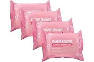Air Jungles Makeup Remover Wipes 25 Count (Pack of 4), Infused Vitamin E for Gentle Removes Makeup, Dirt, Oil, Ultra-Soft Fac