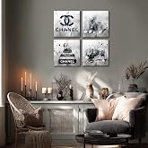 Meetdeceny Fashion Wall-Art For Bedroom Women - Black And White Bathroom Decor Wall Art - Fashion Book Stack Grey Painting Canvas Artwork Size 10"x10" 4 Pieces Ready To Hang