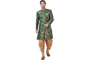 SHREYANVI Indian Designer Wedding Festive Wear Jacquard Fabric Indo-Western Sherwani Pajama Set For Men