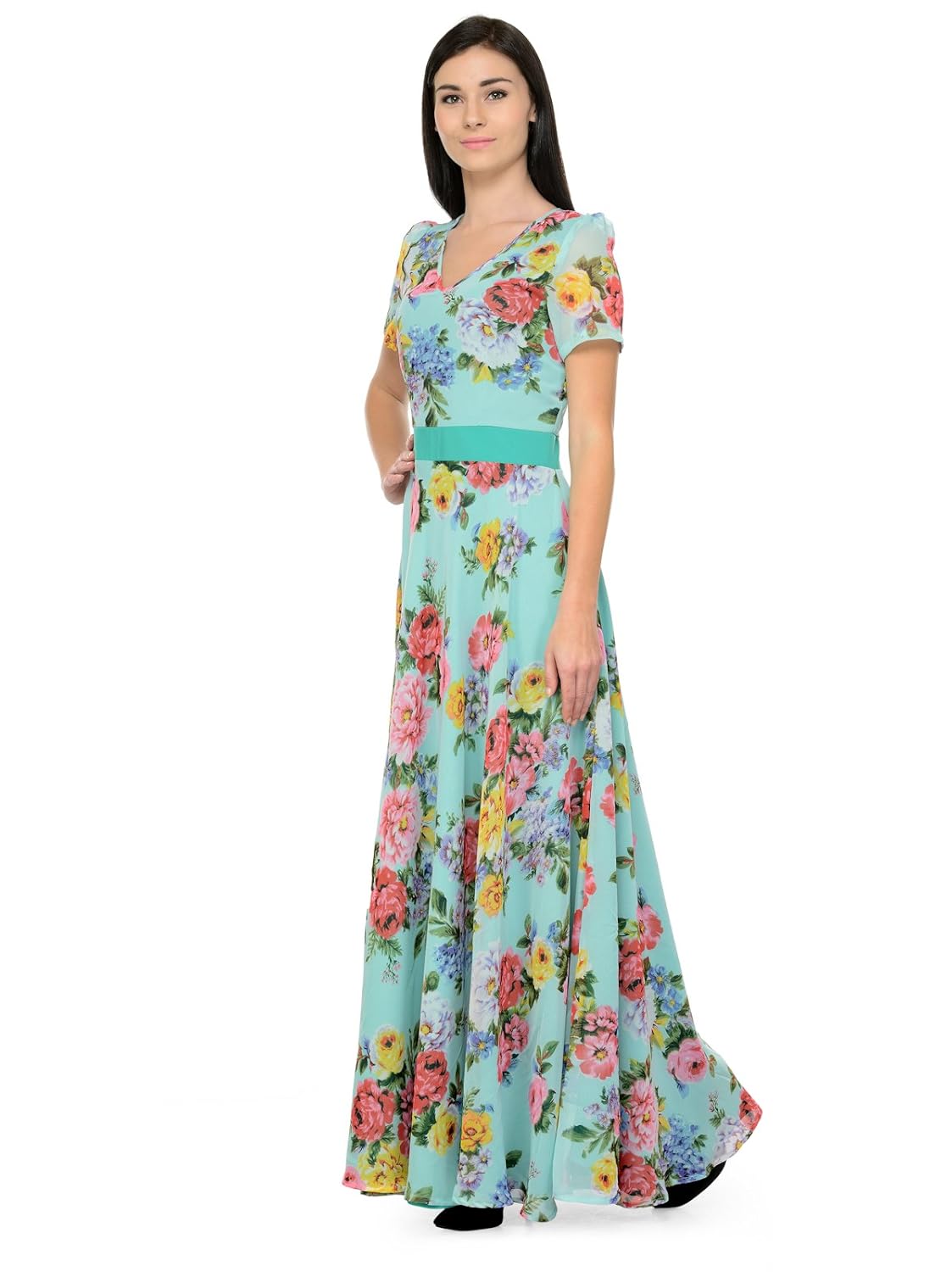 just wow women's poly georgette long gown
