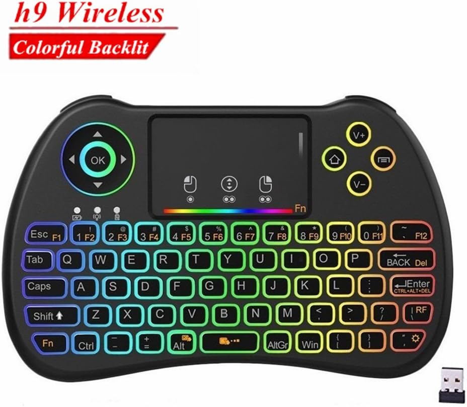 Timmery H9 2.4GHz Colorful Backlit Mini Wireless Keyboard with Mouse Touchpad Rechargeable Combos for PC, Pad, Google Android TV Box and More