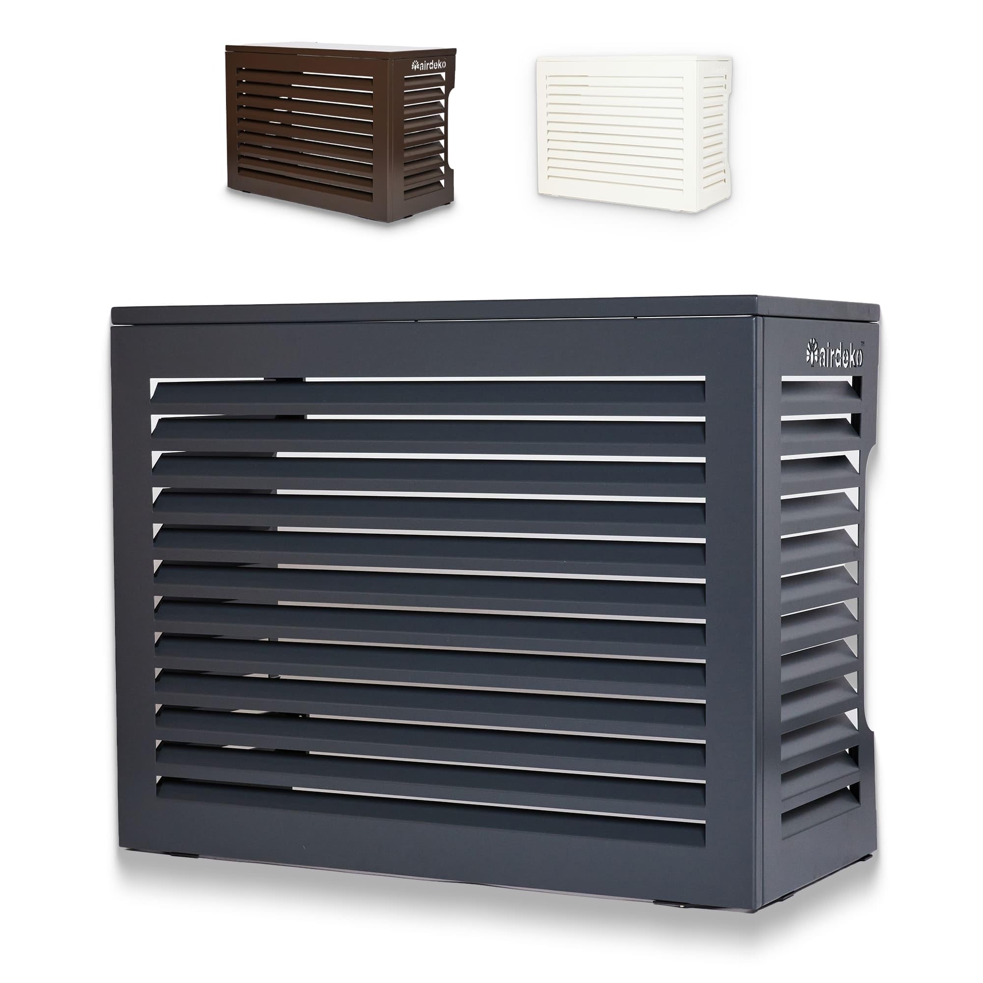 Photo 1 of **FOR PARTS ONLY DAMAGED PIECES** Airdeko Premium Mini Split AC Air Conditioner Cover for Outside Units - Decorative Metal Mini Split Condenser Cover - Rustproof, All-Season Outdoor Protection with Sleek Design - Secure & Durable (L)