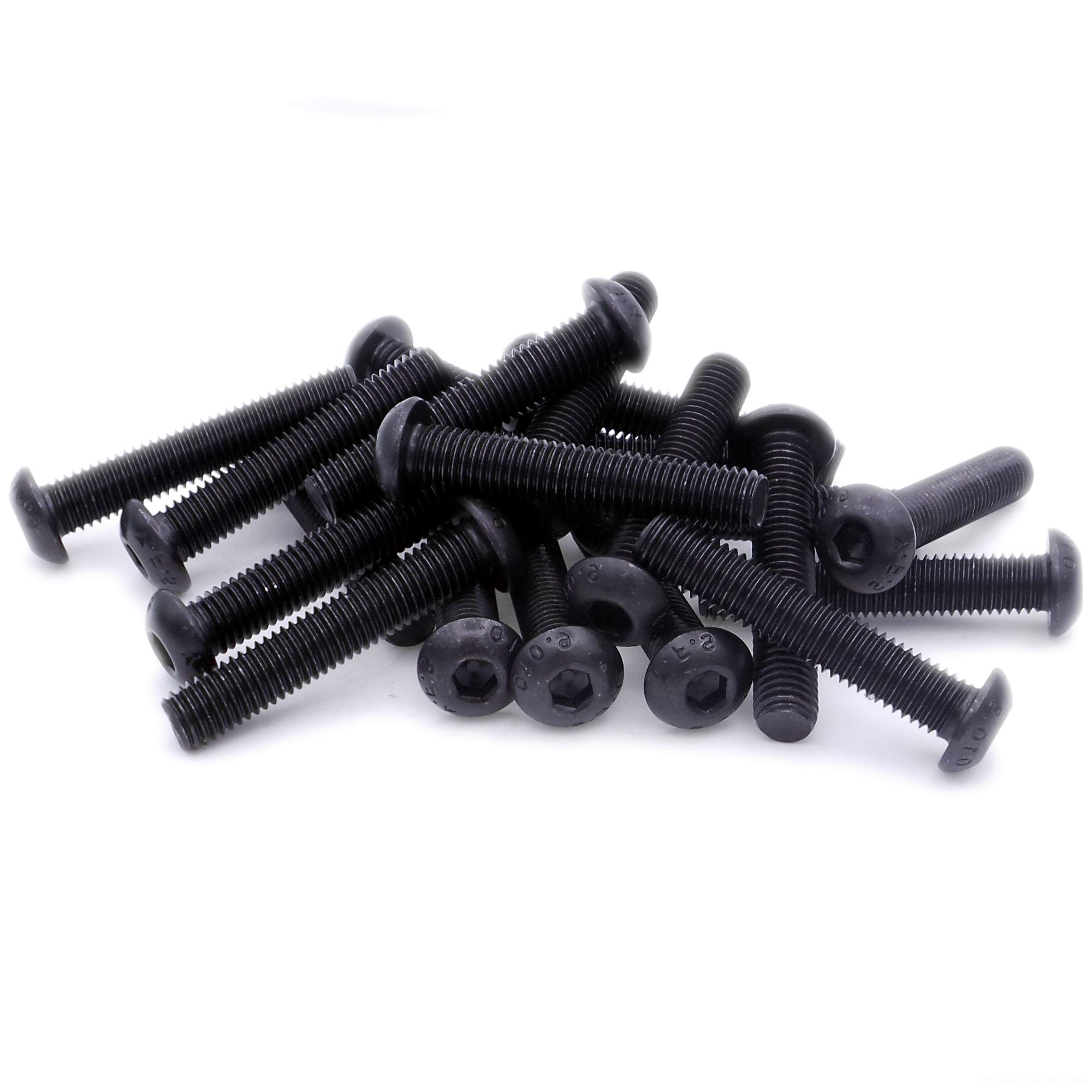 M12 (12mm x 25mm) Hex Socket Button Machine Screw (Bolt) - Black Steel (Pack of 5)