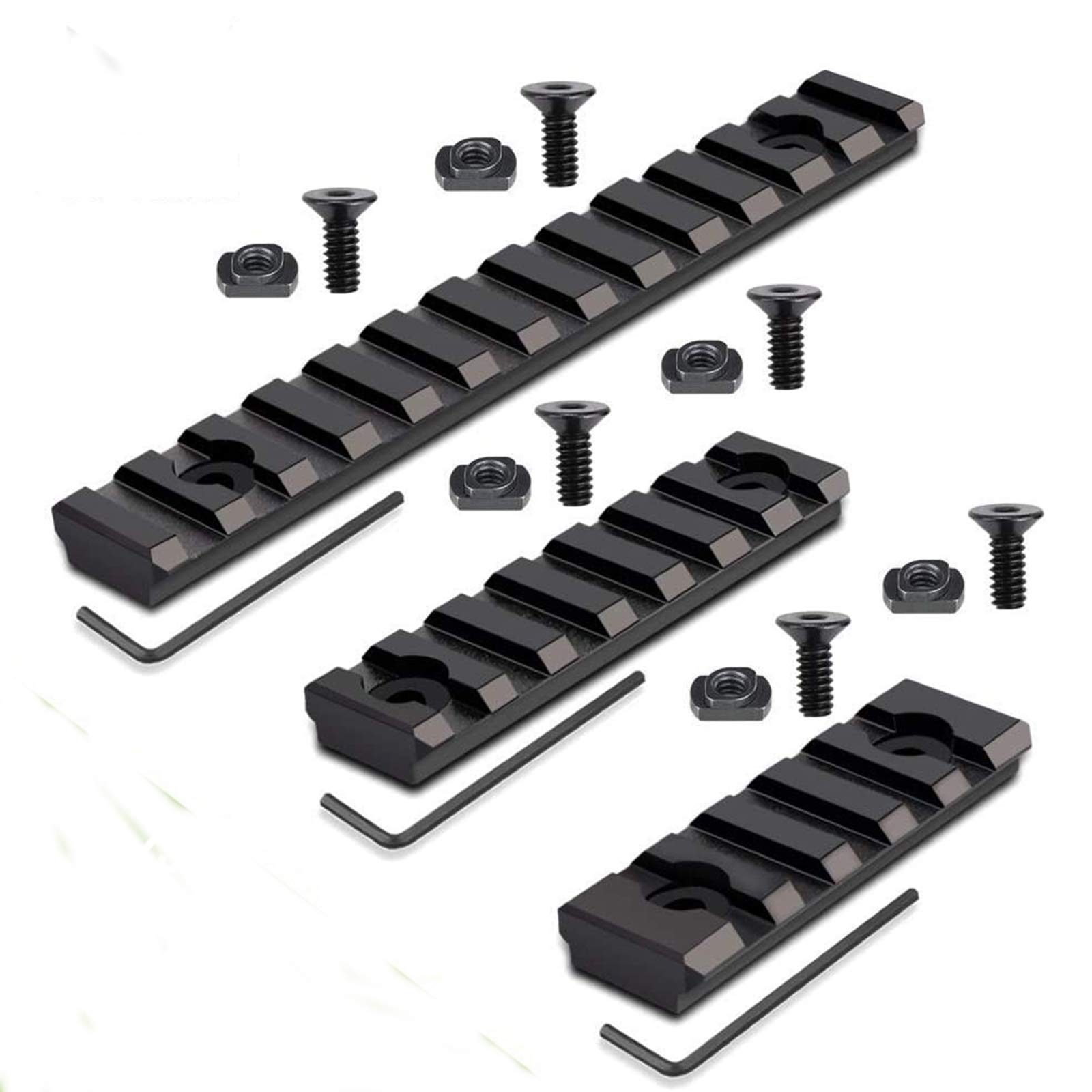 Sywan 3 Packs Aluminum M-L-o-k Picatinny Rail, 5 Slot 7-Slot 13-Slot Lightweight M-L-o-k Picatinny Rail Section Accessories for M-L-O-K Compatible System,Matte black