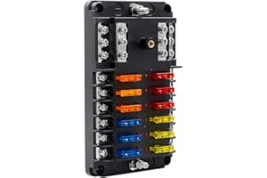 BlueFire 12 Way Blade Fuse Box Fuse Block Standard Circuit Fuse Holder with LED Light Indication & Protection Cover for Car B