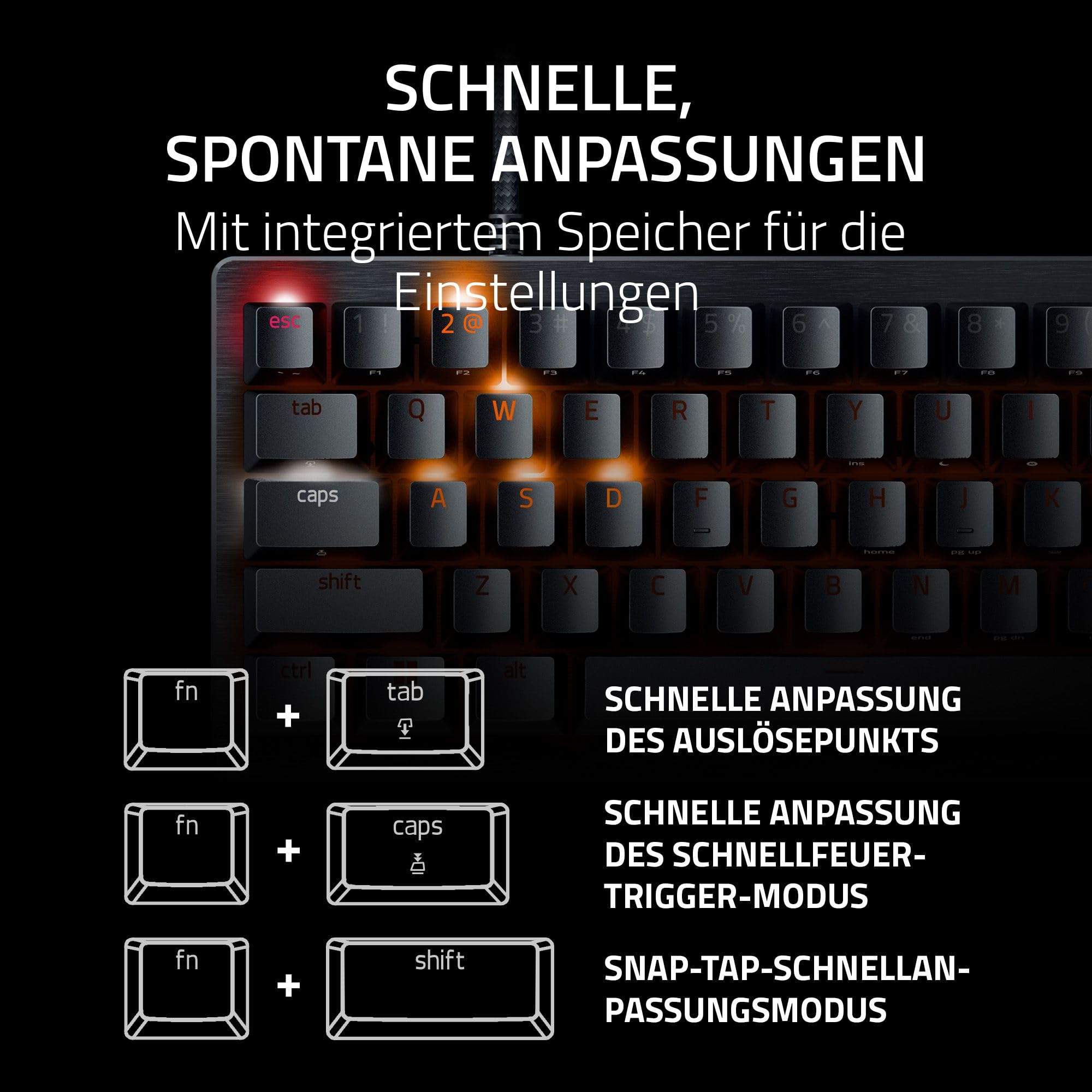 Razer Huntsman V3 Pro Mini - Analoge optische E-Sport Gaming-Tastatur im 60% Format - Snap Tap - Rapid Trigger - Schnell-Feuer Modus - Doubleshot-PBT Tastenkappen - QWERTZ DE-Layout | Schwarz 6
