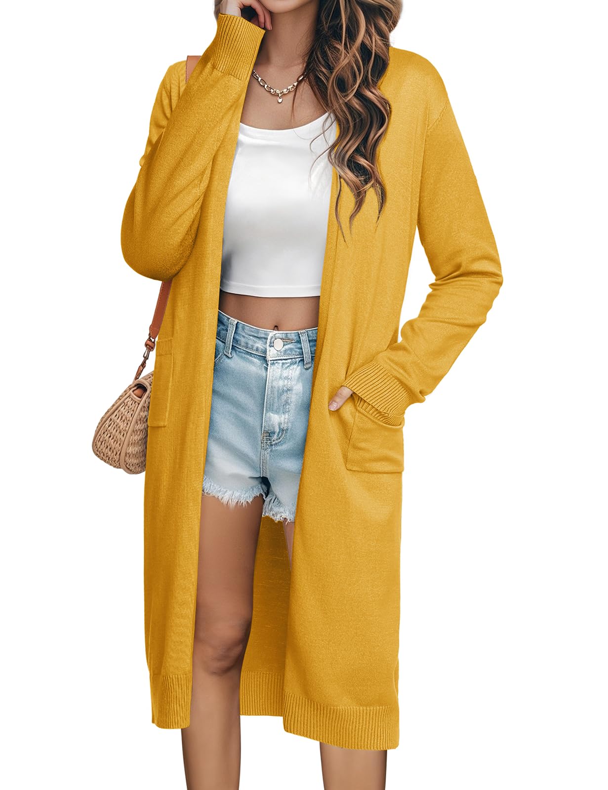 GRACE KARIN Plus Size Dusters for Women Trendy Cardigan Sweaters for Ladies Yellow Image