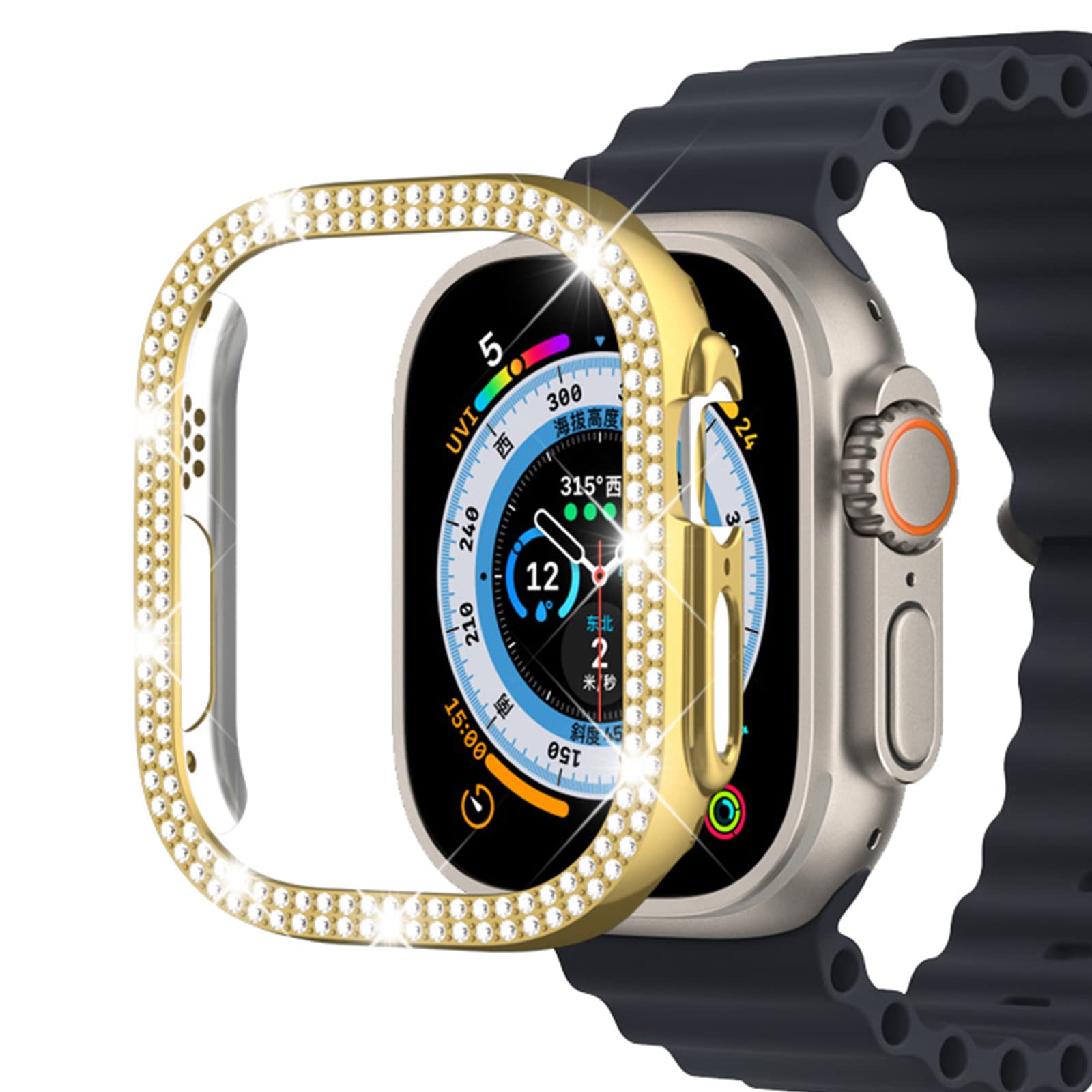 Miimall Compatible with Apple Watch Ultra 2/49mm Bling Case, Hard Bumper Case with Crystal Diamonds, Shockproof Women Frame Protective Cover for iWatch Ultra 2, Gold