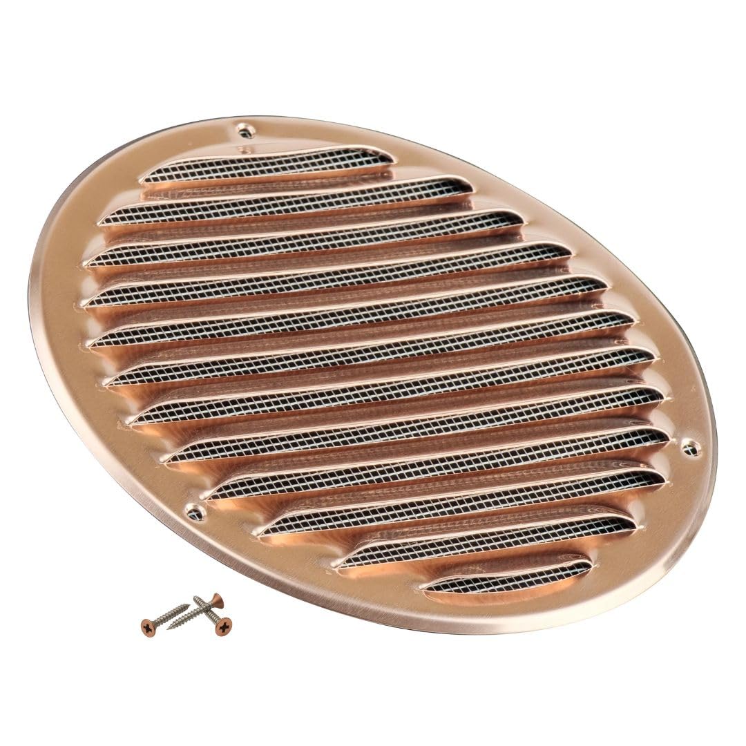 Steinberg14 Copper Metal 160mm Air Vent Cover with Insect Mesh - 6 inch Round Ventilation Grille