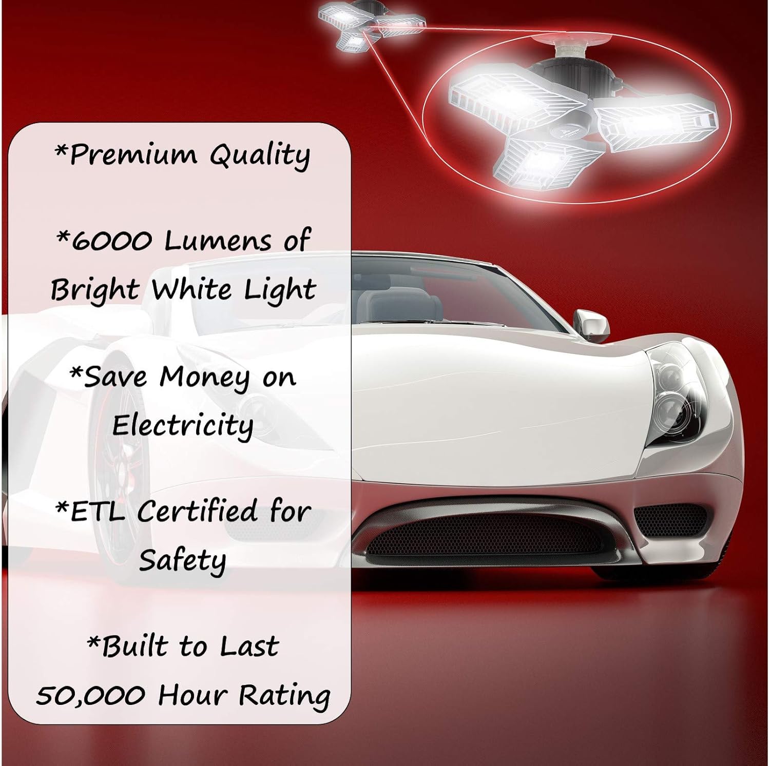 LED Garage Light -Premium 6000 Lumen Ultra Bright LED Lights - Triple Glow LED Light -Deformable LED Garage Lights - 400W Equiv-60W Work Light Fits E26/27 Base Garage Ceiling Light -My Workshop Genie - - 