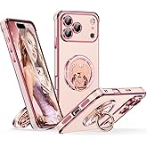 Silverback for iPhone 17 Pro Case with Stand, Rotatable Ring Holder & Makeup Mirror, Women Girls Glitter Sparkle Heart Design Protective Cover for iPhone 17 Pro 6.3 inch, Pink