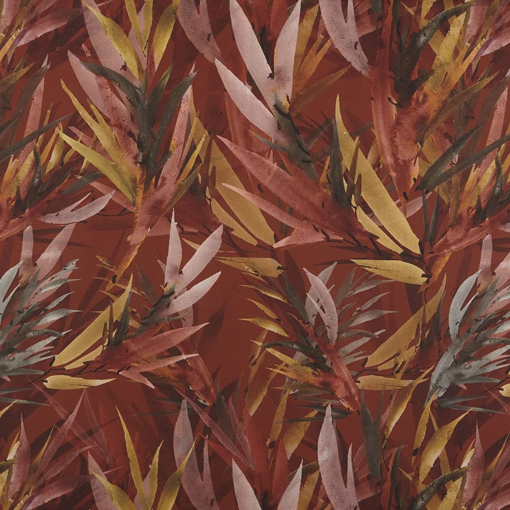 Kt KILOtela - Digital Printed Canvas Fabric - Upholstery, Cushions, Curtains - Half Panama 100% Cotton - Fabric 100 cm Length x 280 cm Width | Botanical, Tropical - Garnet, Orange, Brown ─ 1 Metre