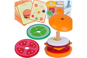 Montessori Mama Stacking Hamburger, Create a Burger Sequencing Stacker, Occupational Therapy Toys, Multi Cultural Play Food Sorting Toy