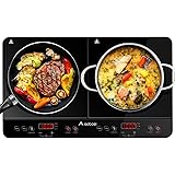 Aobosi Double Induction Cooktop Burner with 240 Mins Timer, 1800w 2 Induction Burner with 10 Temperature 9 Power Settings, Po