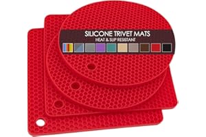 QPIX DIGITAL Silicone Trivets for Hot Pots and Pans, 4PCS Flexible Multipurpose Hot Pads Pot Holders, Heat Resistant Trivet Mats for Hot Dishes, Soft Non-Slip Silicone Mat for Kitchen Counter(Red)