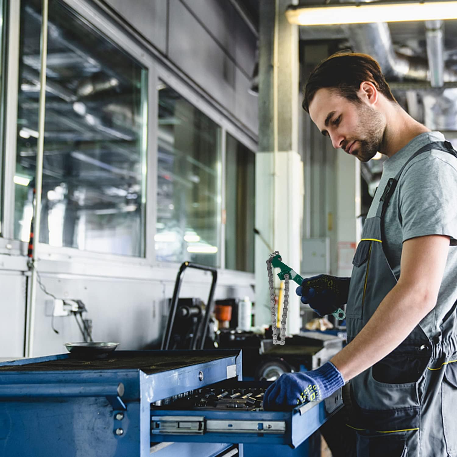 MYLERCT 9 Zoll Ketten Ölfilterschlüssel, Verstellbar, Geeignet für Autowartung, Mechanische Demontage und Installation 5