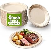 W&Y 100 Pack 6 Inch Disposable Small Paper Plates,Heavy Duty Dessert Plates - Compostable, Microwave-Safe, Leak-Proof, Ideal for Parties, Picnics & Daily Use