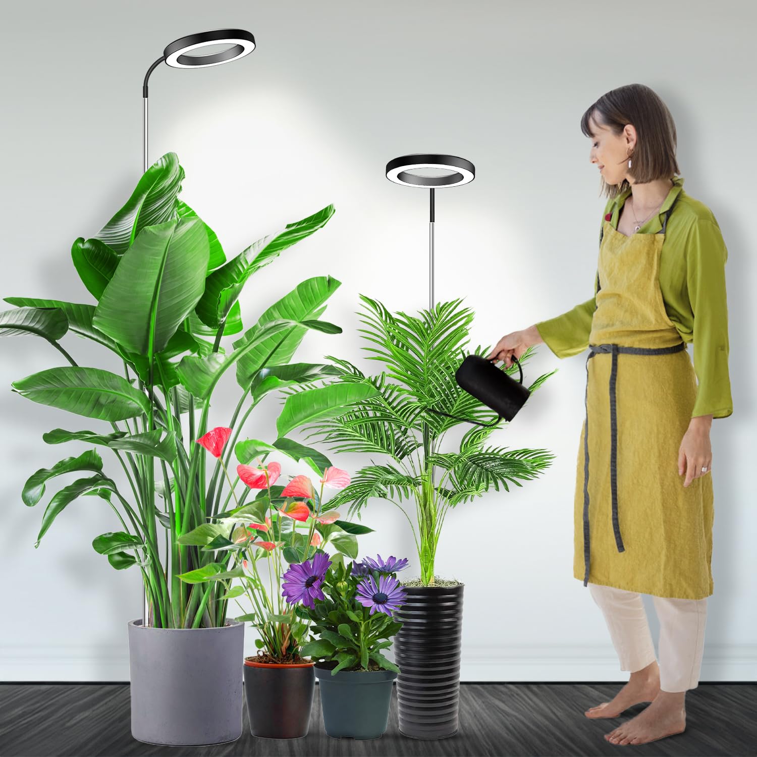 Garpsen Grow Light, Full Spectrum Plant Lights for Indoor Growing with 360° Gooseneck, 3 Colors Modes and 5 Dimmable Levels, 6/12/16H Timer, 65'' Height Adjustable Grow Lamp for Large Plants-[2Pack]