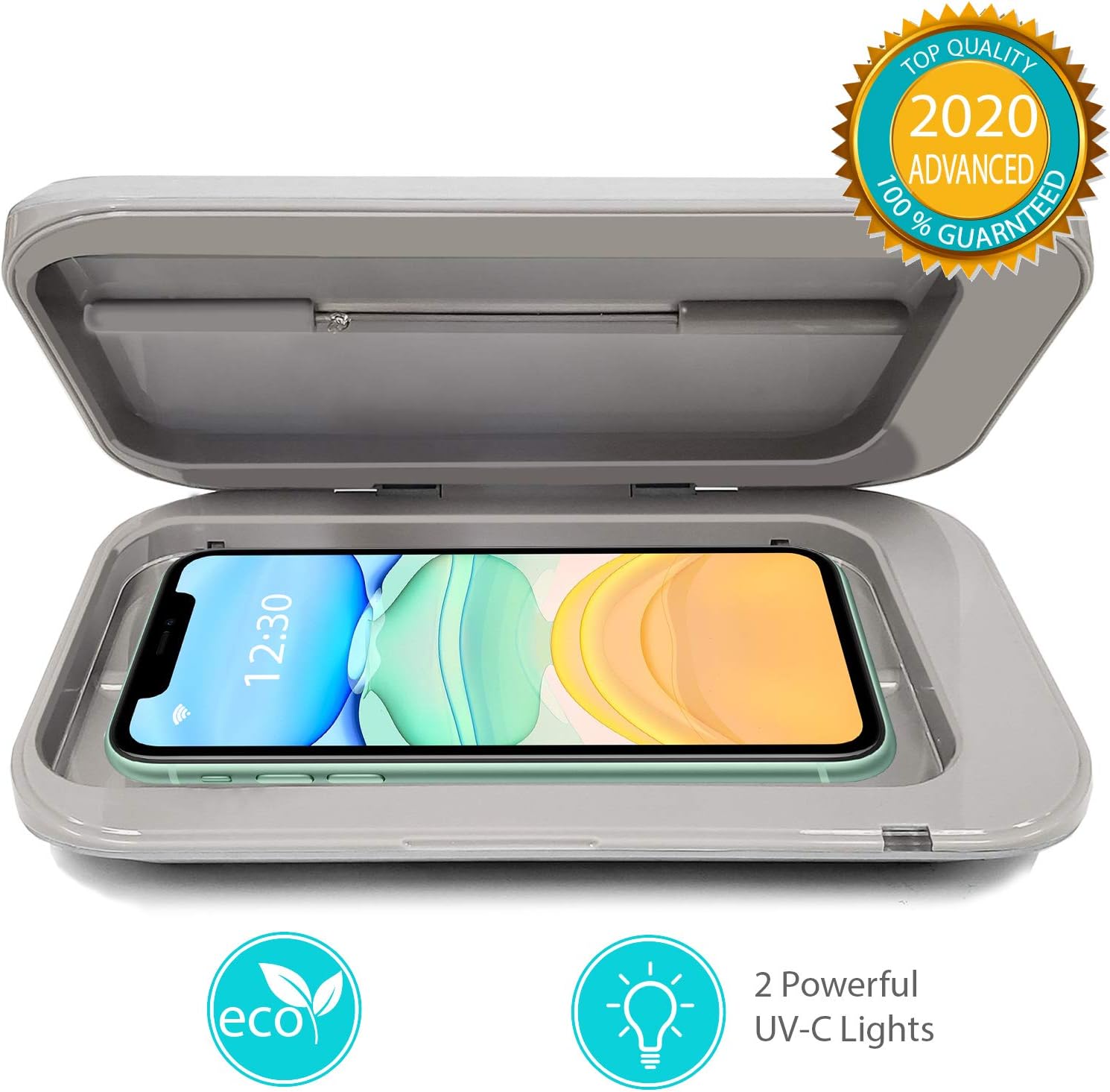 New 2020, PhoneCare 3.0 Portable UV Phone Sanitizer, Cellphone Sterilizer Case with USB Cable - Dual UV Lights Rapid Disinfector Box Clean for All iPhone, Android, Any Small Items (White)