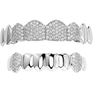 Solid Gold over S925 Sterling Silver 8-Tooth Moissanite Teeth Grillz, Full Stone Coverage with Polished Finish, Holiday Style