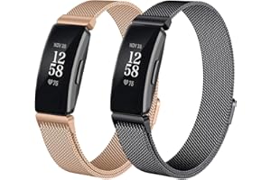 Afoskce 2 Pack Metal Bands Compatible with Fitbit Inspire 2 /Fitbit Inspire HR/Fitbit Inspire Bands for Women Men, Adjustable Replacement Stainless Wristbands for Fitbit Inspire 2