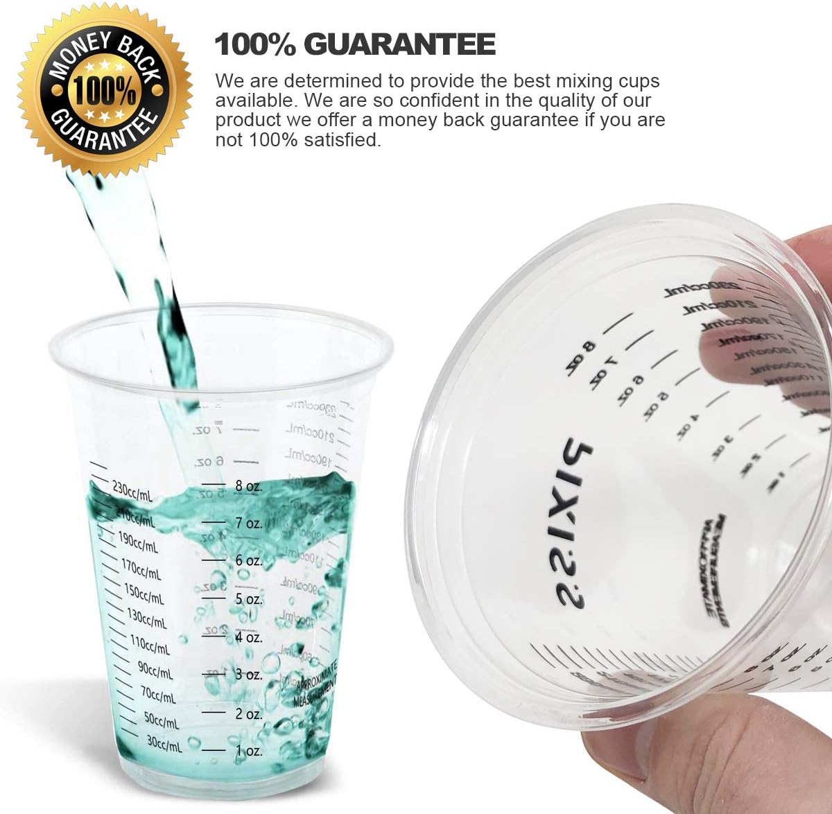 Disposable Epoxy Resin Mixing Cups Clear Plastic 10-Ounce 50-Pack For Measuring Paint Epoxy Resin Art Supplies - Graduated Measurements in ML and OZ - Multipurpose Mixing Cups for Cooking and Baking: Kitchen & Dining