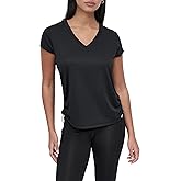 DKNY Womens Short Sleeve V-Neck Tech Ruched Side Seam Active T-Shirt