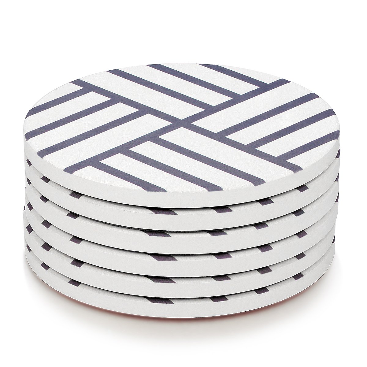 MIWARE Absorbent Stone Coaster Set - 6 Packs Coasters for Drinks, Grey Lines Style