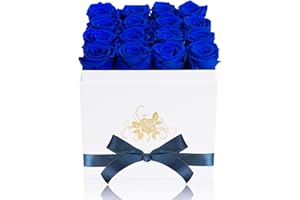 Perfectione Roses Luxury Preserved Roses in a Box, Royal Blue Real Roses Romantic Gifts for Her Mom Wife Girlfriend Anniversary Mother's Day Valentine's Day Christmas(White Large Square Box)