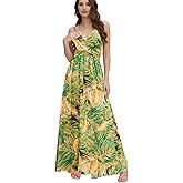 Chaos World Hawaiian Dresses for Women Boho Maxi Dress V-Neck Floral Summer Dress Beach Spaghetti Strap