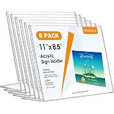 MaxGear Acrylic Sign Holder 8.5x11 Inches Horizontal 6 Pack, Slant Back | Clear Landscape Tabletop Display Stands for Menus, Flyers, Documents, Sign Frames for Business, Office, Retail, Restaurant