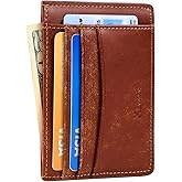 XZVXZV Men's Slim Wallet Italian Pebbled Leather Minimalist Front Pocket RFID Blocking Credit Card Holder with Gift Box Brown