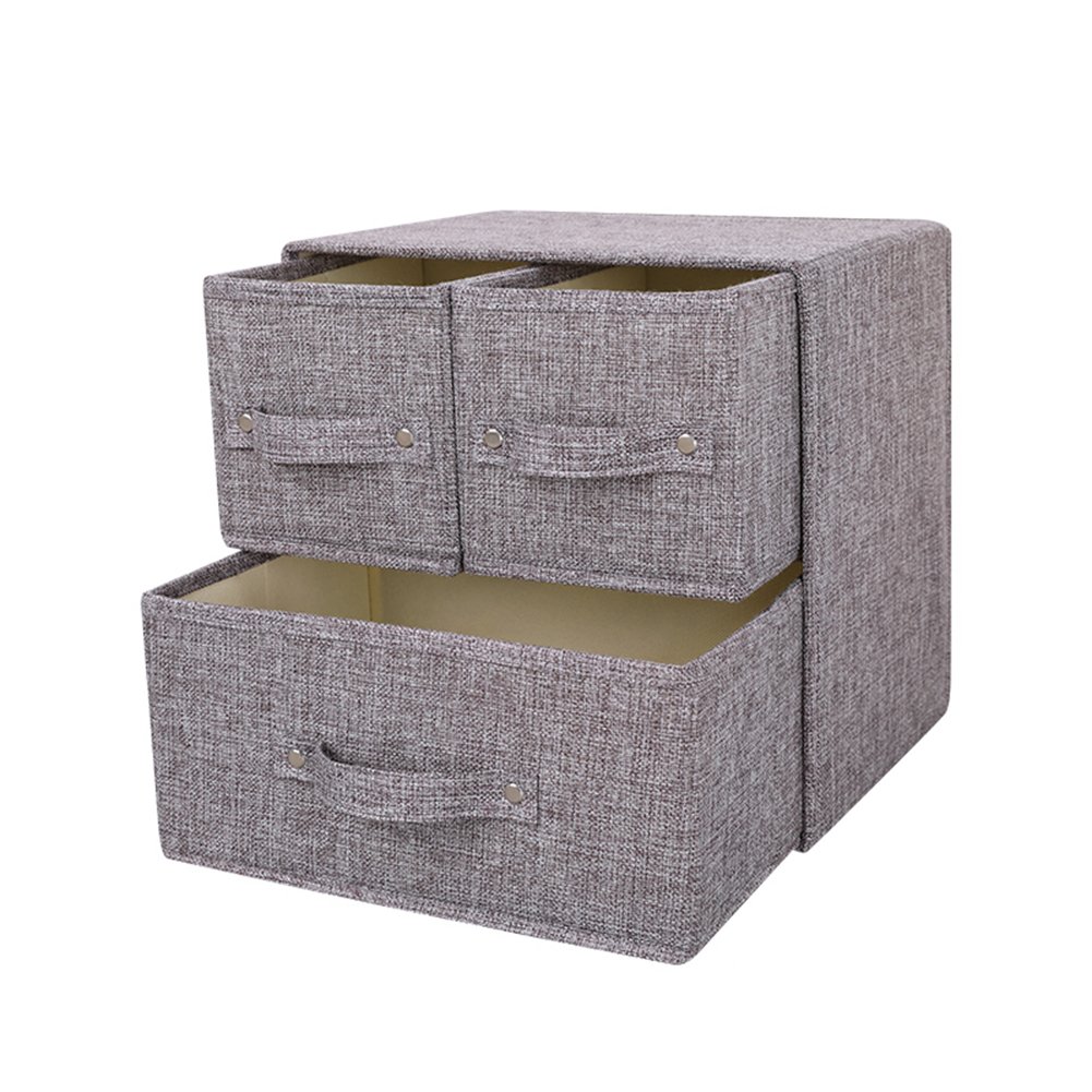 YINGGG Fabric Storage Box Storage Bins with Handle Drawer Organiser with Lid Folding Storage Bins Box Containers for Socks, Underwear, Bras, Ties, Scarves (Grey, 1 big + 2 small drawers)