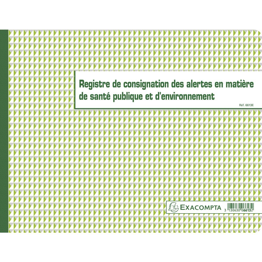 Exacompta - Ref 6613E - Horizontal Public Health and Environment Register Log Book (20 Pages) - 110gsm Paper with Green Rulings, Laminated Gloss Cover - French Text