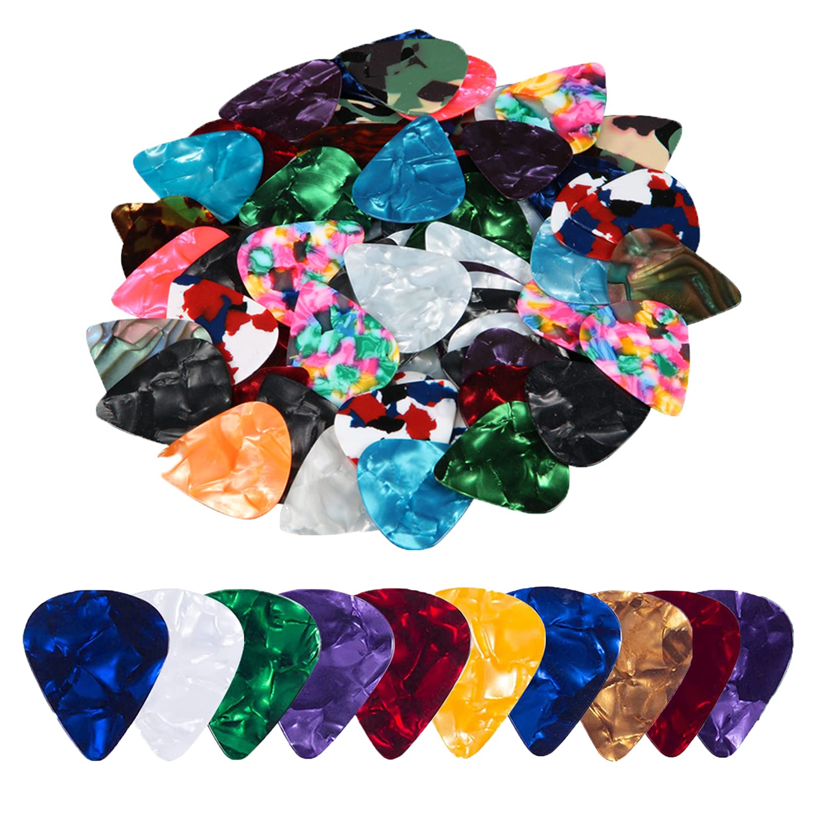 Pack of 60 Plectrums, Plectrums Guitar, Celluloid Pick, Accessories for Guitar Bass, Guitar Picks Suitable for Electric Guitars, Acoustic Guitars, Bass and Ukuleles, 0.46 mm, 0.71 mm, 0.96 mm