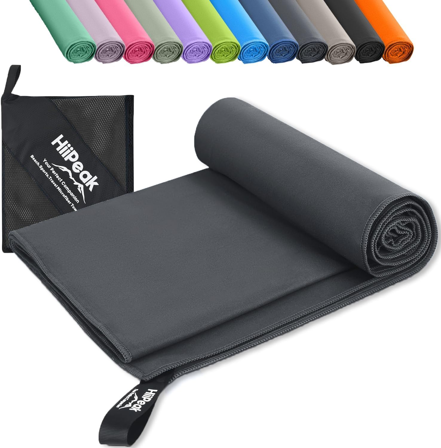 HiiPeak Large Microfibre Towel (180x90cm) Compact Camping Beach Towel - Quick Dry Lightweight Absorbent Sports Gym Swimming Hiking Drying Towel for Men,Women (Dark Grey-1pack, X-Large)