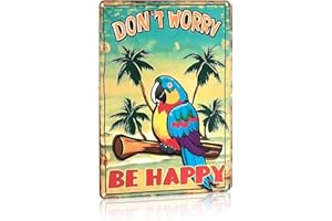 Tasttin Tiki Bar Decor Tin Signs - Don't Worry Be Happy Retro Beach, Music, and Tropical Signs for Tiki Bars, Patio, Porch, Courtyards, or Room Decor (8x12 Inches)