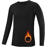 Runhit Youth Boys Compression Thermal Shirt Long Sleeve Quick Dry Fleece Undershirt Kids Baseball Football Base Layer
