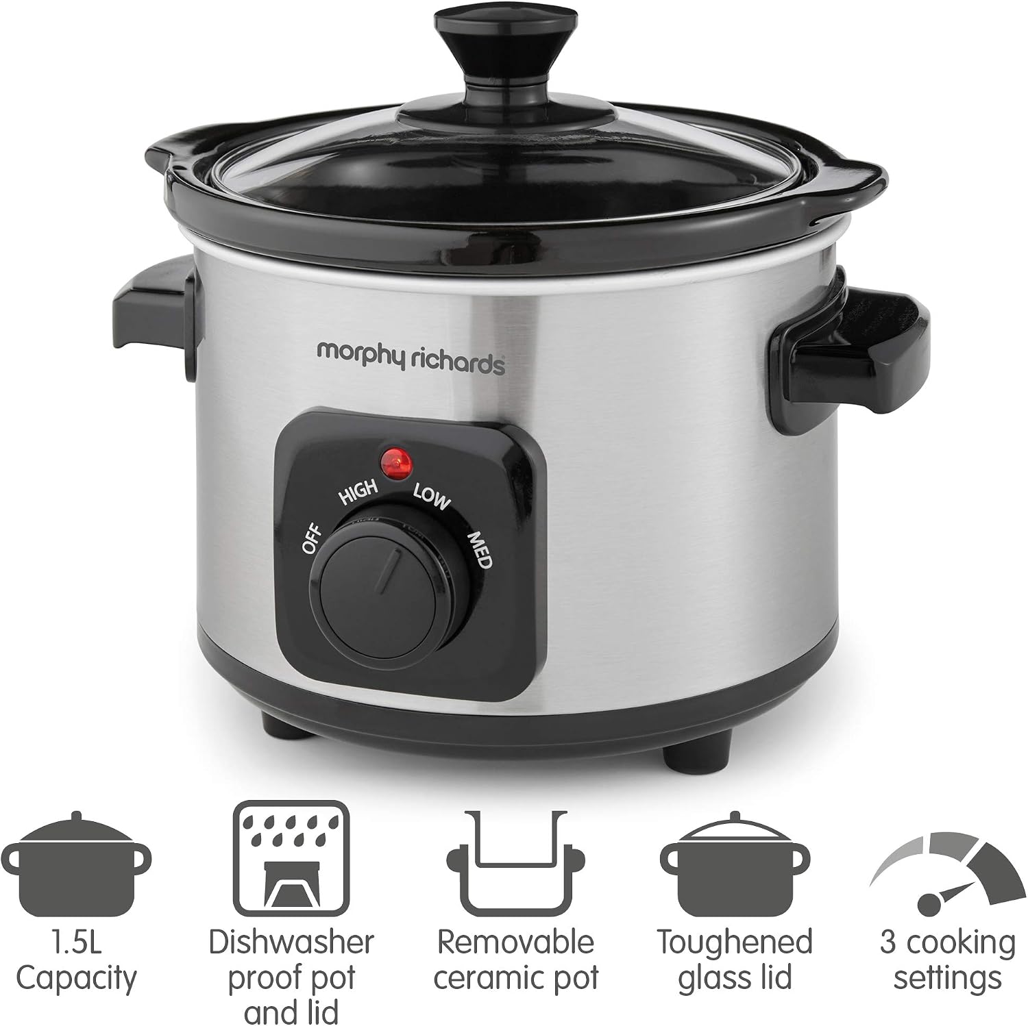 Morphy Richards 460300 Slow Cooker 1.5L, Ceramic, 1.5 liters, Brushed Steel - Image 3