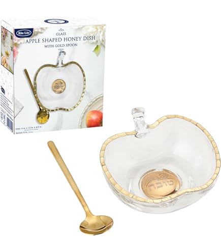 Rosh Hashanah Honey Dish Set - Ceramic Apple Plate, Honey Bowl & Wooden Dipper, Shana Tovah Judaica Gift