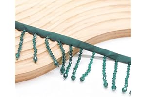 KEHUADIY 2 Yard Rhinestone Ribbon Tassel Irregular Rhinestone Fringe Tassel Crystal Beaded Fringe Trim Sewing Beaded Fringe for Curtain Lampshades and DIY Clothing Wedding Decoration (Dark Green)