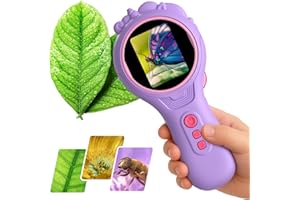 Flooyes Microscope for Kids 5-12, 5MP HD Digital Handheld Microscope with 4X Magnification, Mini Pocket Portable MicroScope Educational Science Toys Birthday Gifts for Age 4 5 6 7 8 9 10 11 Girls