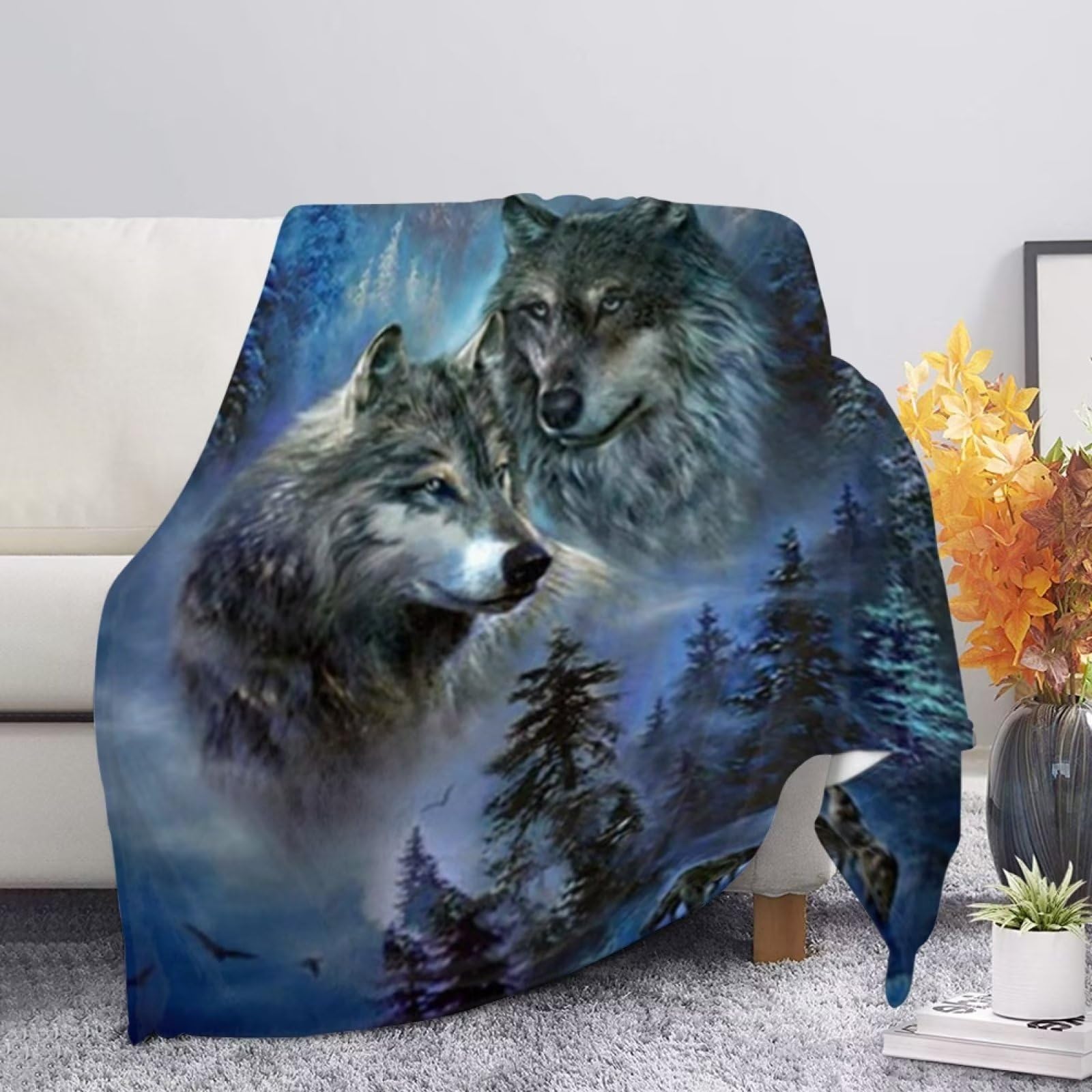 xixirimido Wolf Throw Blanket Durable Plush Fleece Sherpa Throw for Boys Girls Office Soft Flannel Throws Bedding Soft Comfy