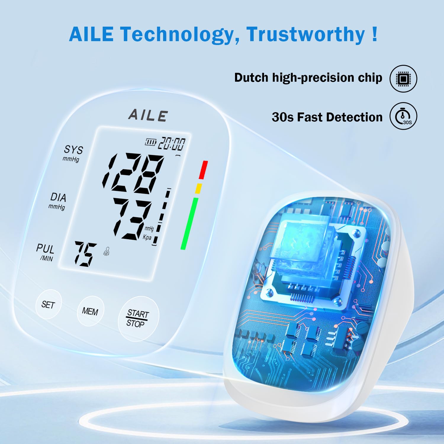 AILE Blood Pressure Monitor, Blood Pressure Machine Upper Arm Large Cuff(8.7